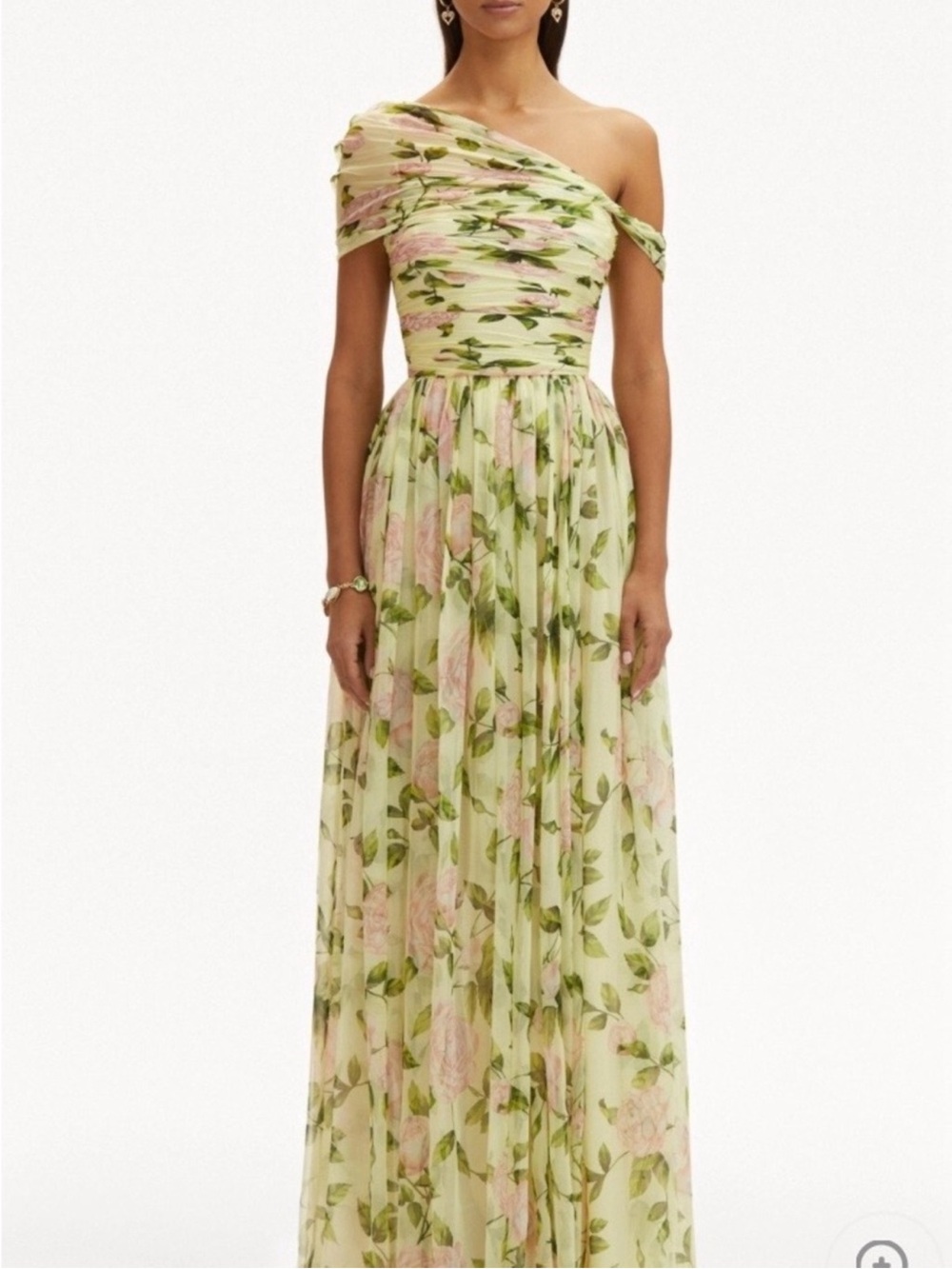 One-Shoulder Floral Maxi Dress in Light Green and Pink